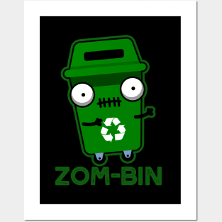 Zom-bin Cute Halloween Zombie Trash Bin Pun Posters and Art